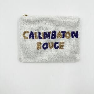 LSU CALLIN' BATON ROUGE Beaded Coin Purse Privacy Pouch Purple Gold White NEW